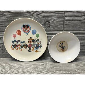 Vintage Disney Melamine Mickey Mouse Club Plate & Donald Duck Cereal Bowl READ